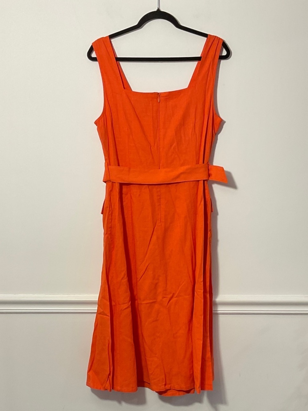 Tahari Bright Orange Sleeveless Belted Midi Dress - Picture 3 of 4